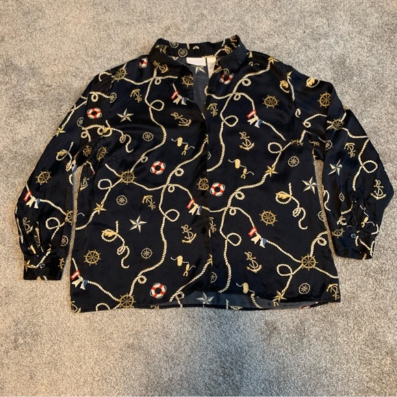 Elisabeth by Liz Claiborne Nautical silk blouse blue size 16p - Picture 1 of 10